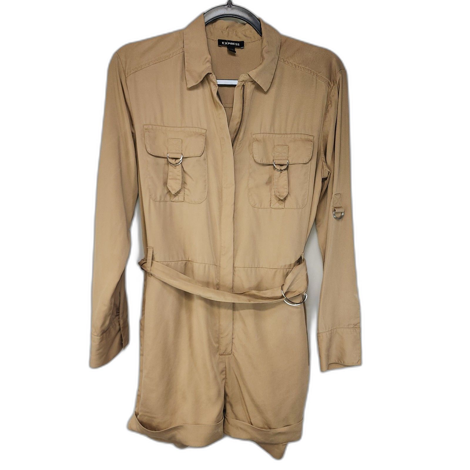 Express Roll Tab Sleeve Zipper Front Utility Romper Size Xs